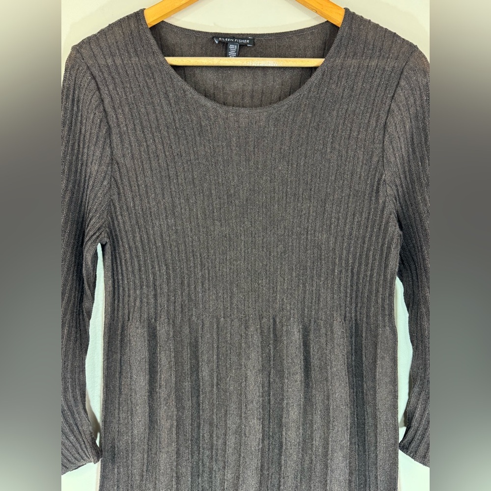 Eileen Fisher Wool Scoopneck Pleated Ribbed Knit Dress – Fit & Flare Size Small - Picture 5 of 13